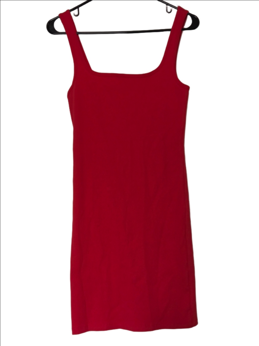 Bershka Red Ribbed Square-Neck Mini Dress